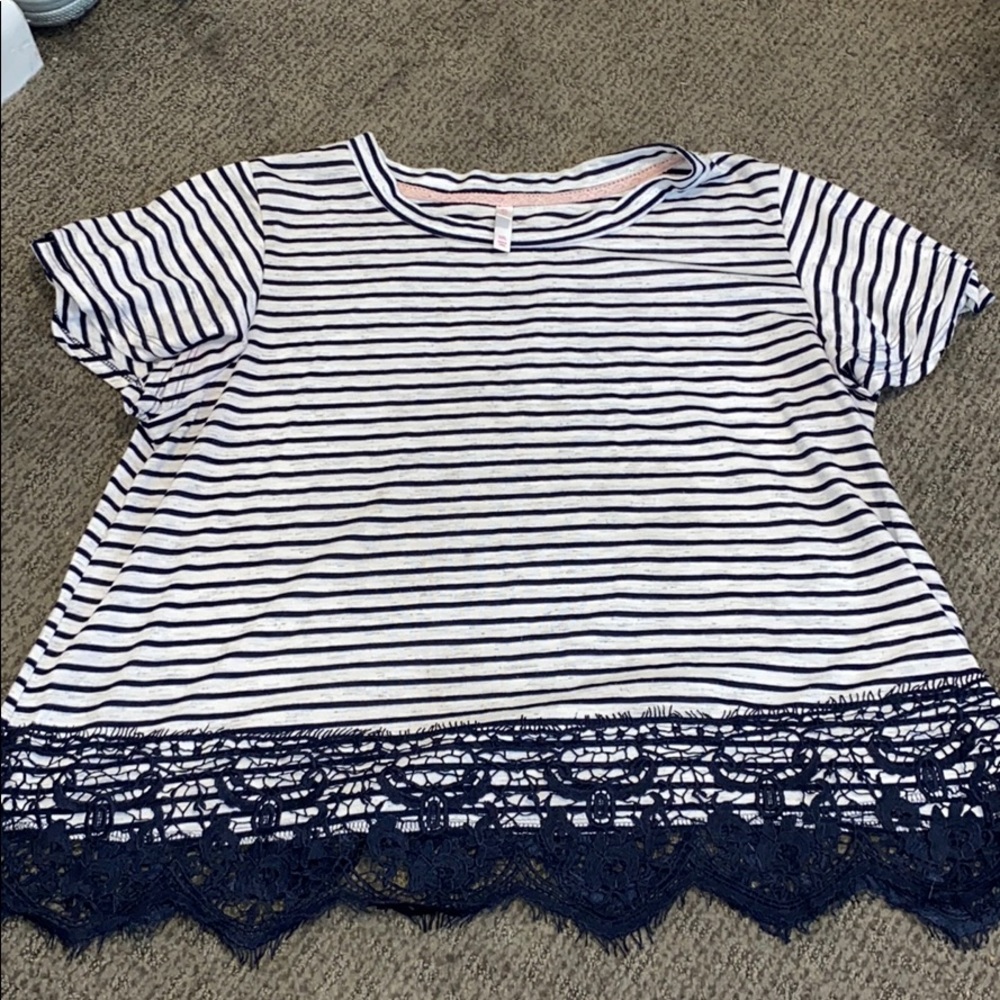 Striped Crop Top with lace trim